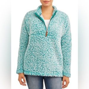 Time Tru Half Zip Up Faux Light Green Warm & Cozy Fur Pull Over Size Medium